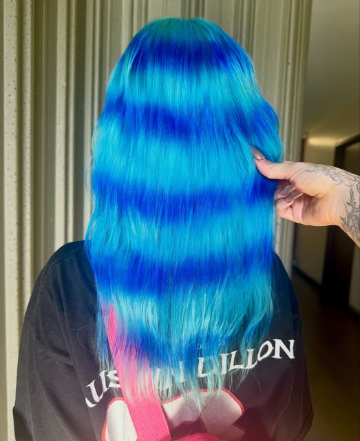 Blue striped hair color by Kayla Casey at Hair Los Angeles